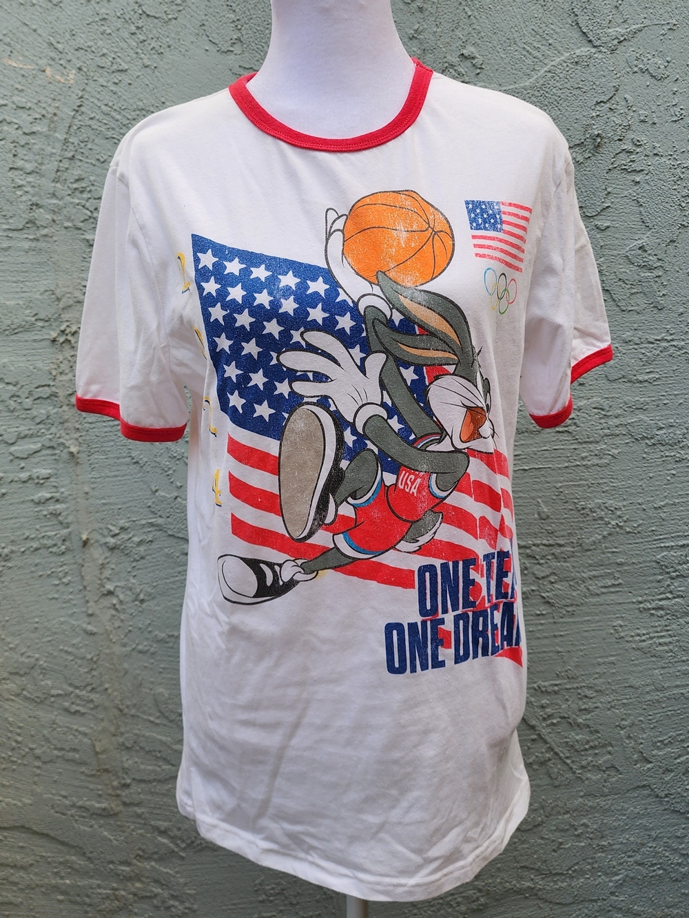 Team USA Looney Tunes Olympics Bugs Bunny Ringer T-Shirt Basketball Size [S]